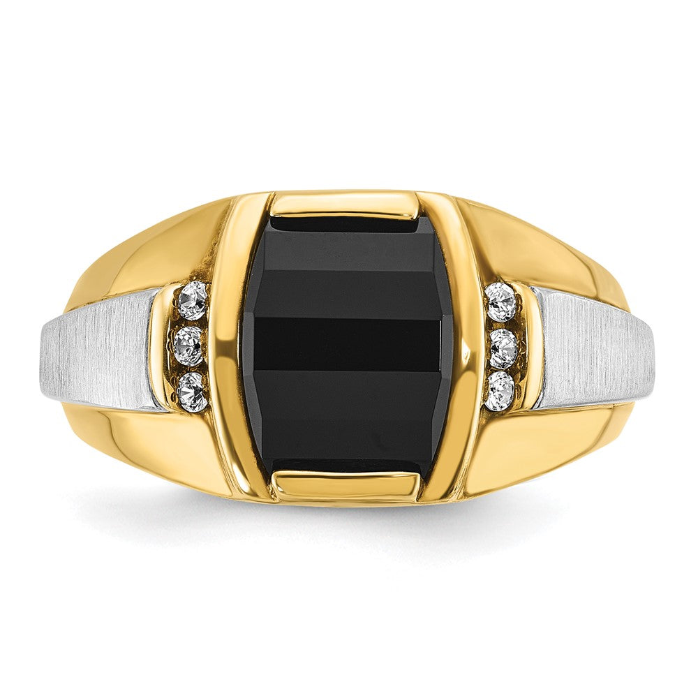 14k Two-tone Men's Satin Onyx and 1/10 carat Diamond Complete Ring