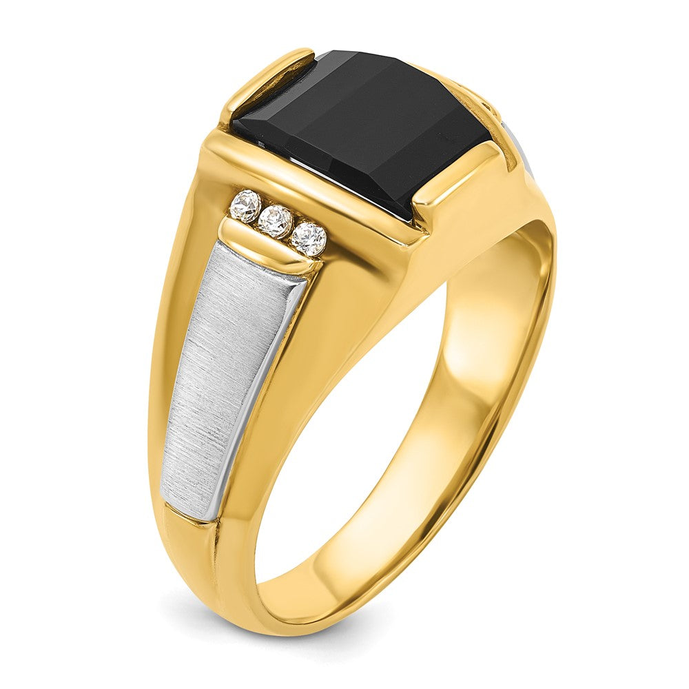 14k Two-tone Men's Satin Onyx and 1/10 carat Diamond Complete Ring