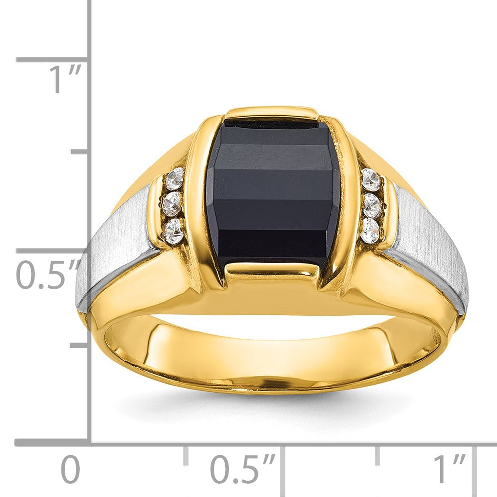14k Two-tone Men's Satin Onyx and 1/10 carat Diamond Complete Ring