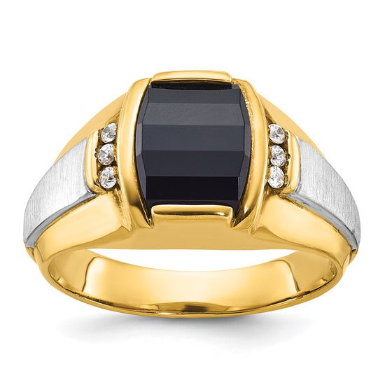 14k Two-tone Men's Satin Onyx and 1/10 carat Diamond Complete Ring