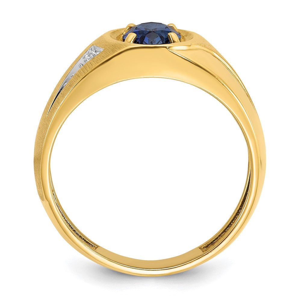14k Men's Created Sapphire and Diamond Satin Complete Ring