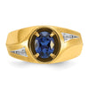 14k Men's Created Sapphire and Diamond Satin Complete Ring