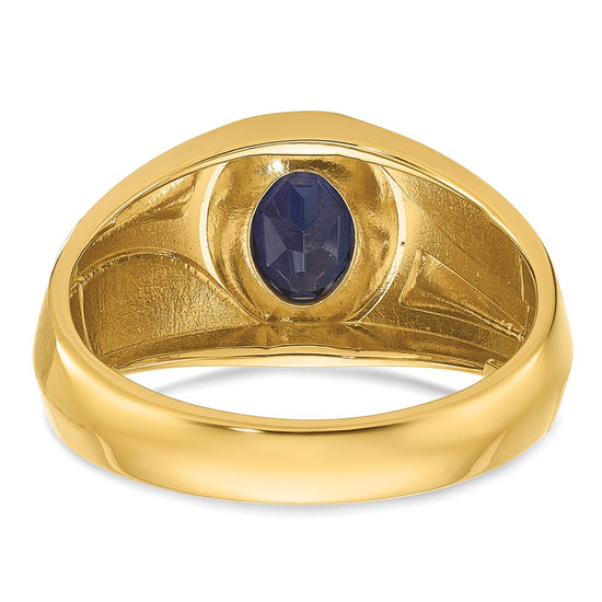 14k Men's Created Sapphire and Diamond Satin Complete Ring
