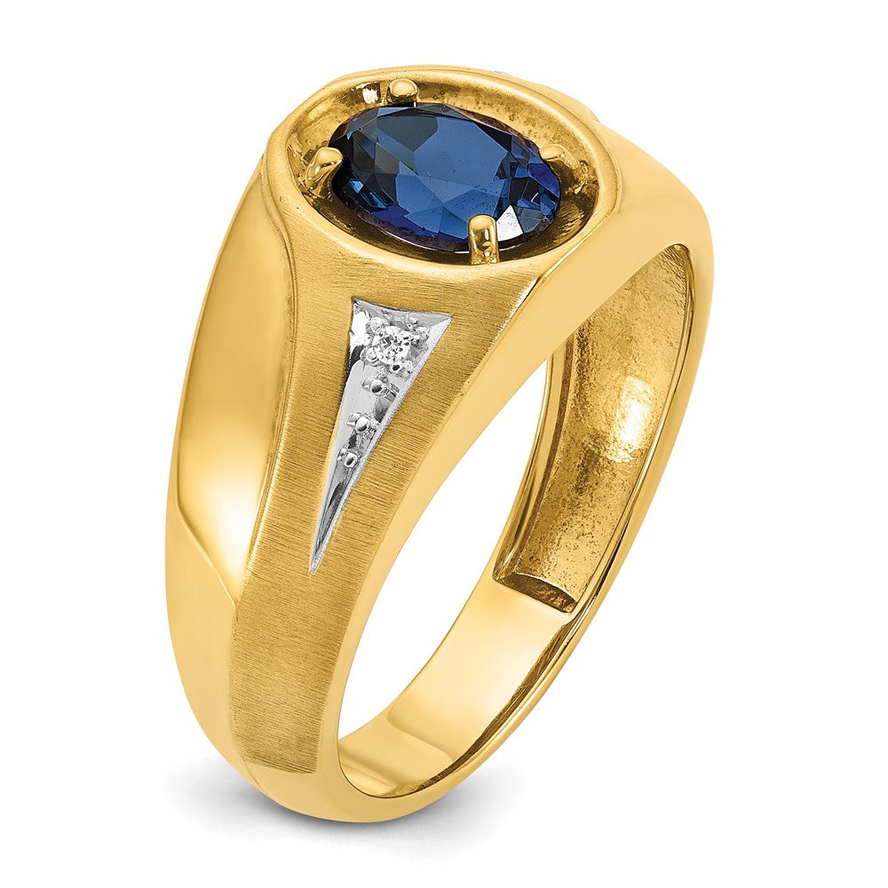 14k Men's Created Sapphire and Diamond Satin Complete Ring