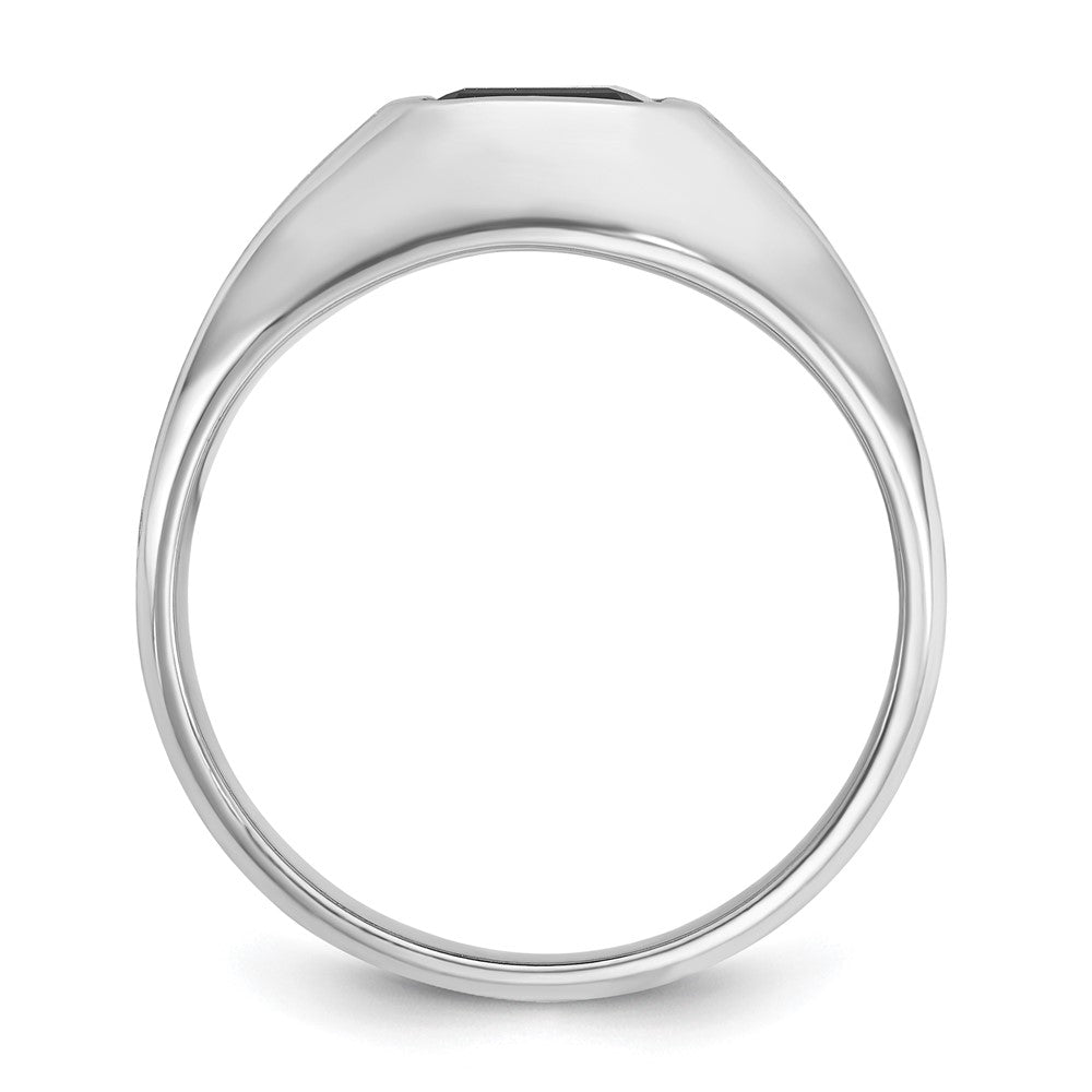 14k White Gold Men's Polished and Satin Onyx and 1/8 Carat AA Quality Diamond Ring