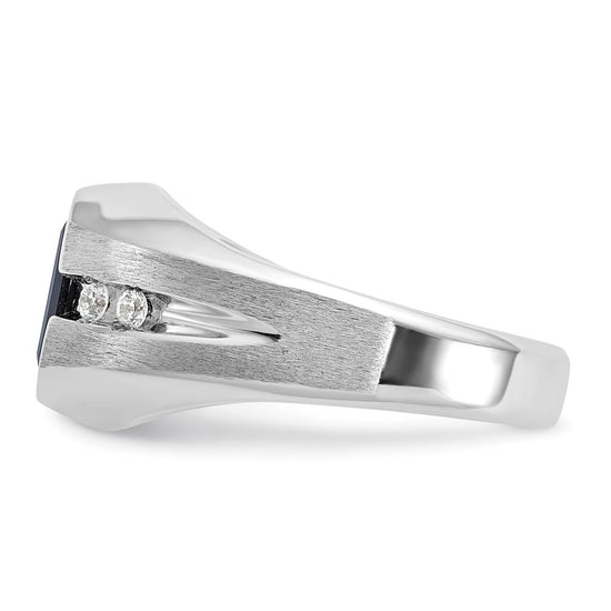 14k White Gold Men's Polished and Satin Onyx and 1/8 Carat AA Quality Diamond Ring