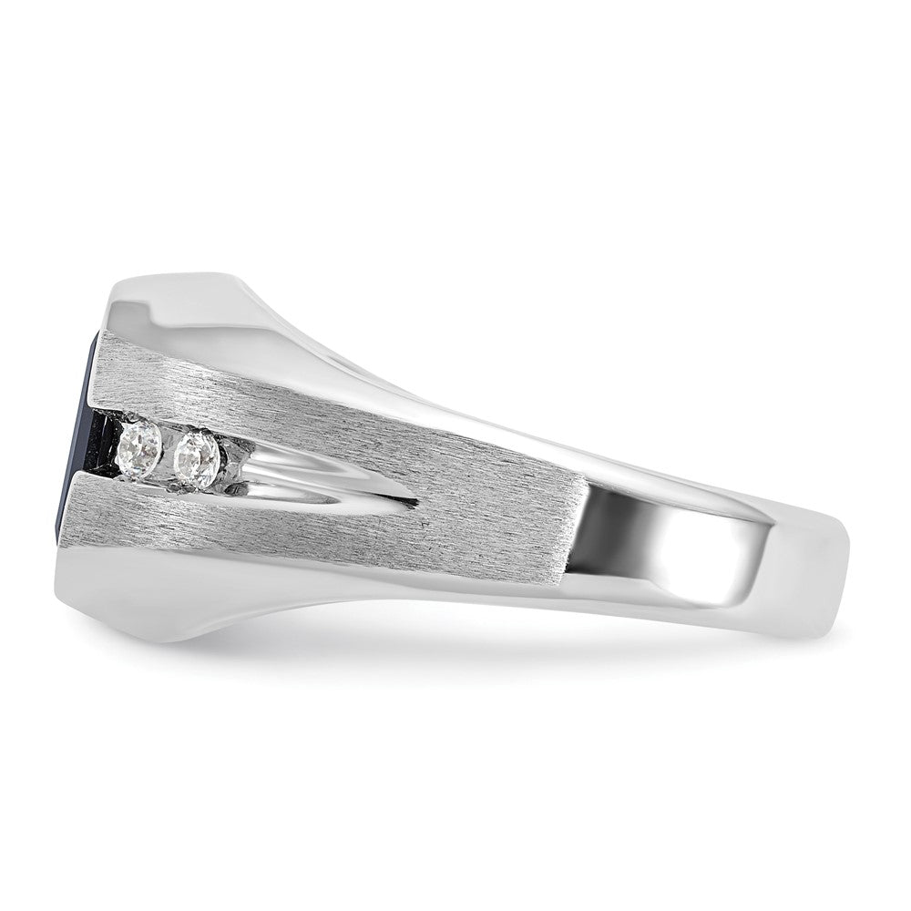14k White Gold Men's Polished and Satin Onyx and 1/8 Carat AA Quality Diamond Ring