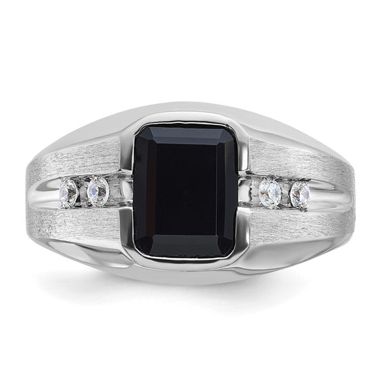 14k White Gold Men's Polished and Satin Onyx and 1/8 Carat AA Quality Diamond Ring