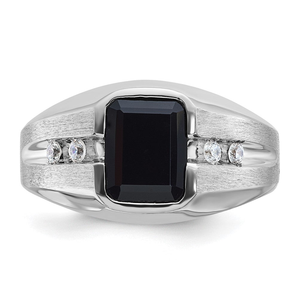 14k White Gold Men's Polished and Satin Onyx and 1/8 Carat AA Quality Diamond Ring