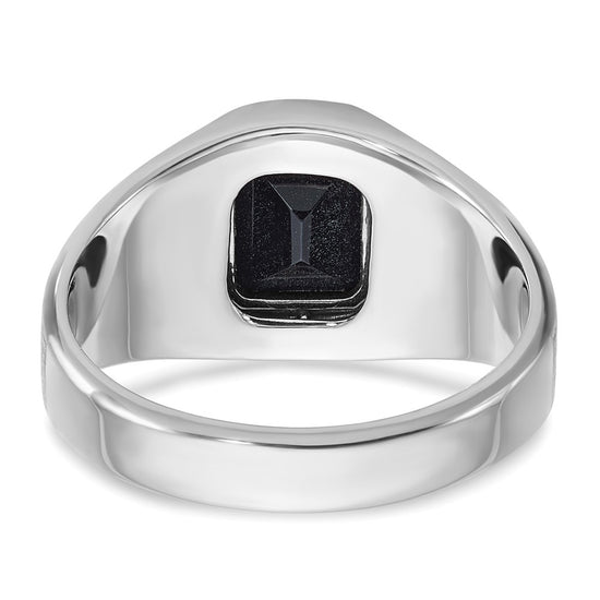 14k White Gold Men's Polished and Satin Onyx and 1/8 Carat AA Quality Diamond Ring