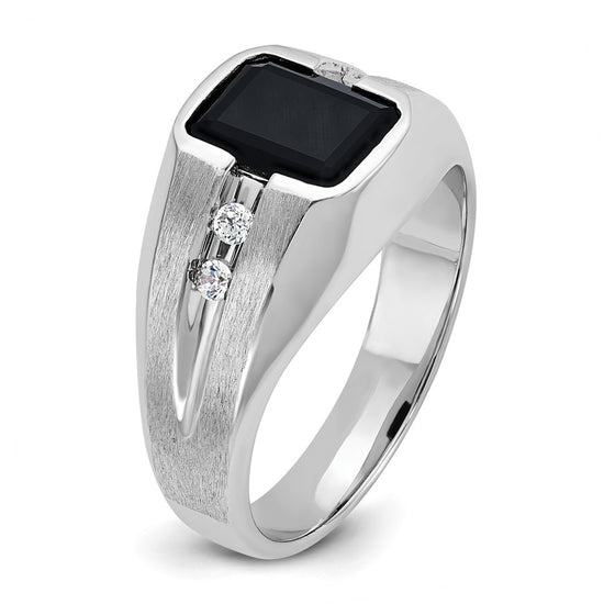 14k White Gold Men's Polished and Satin Onyx and 1/8 Carat AA Quality Diamond Ring