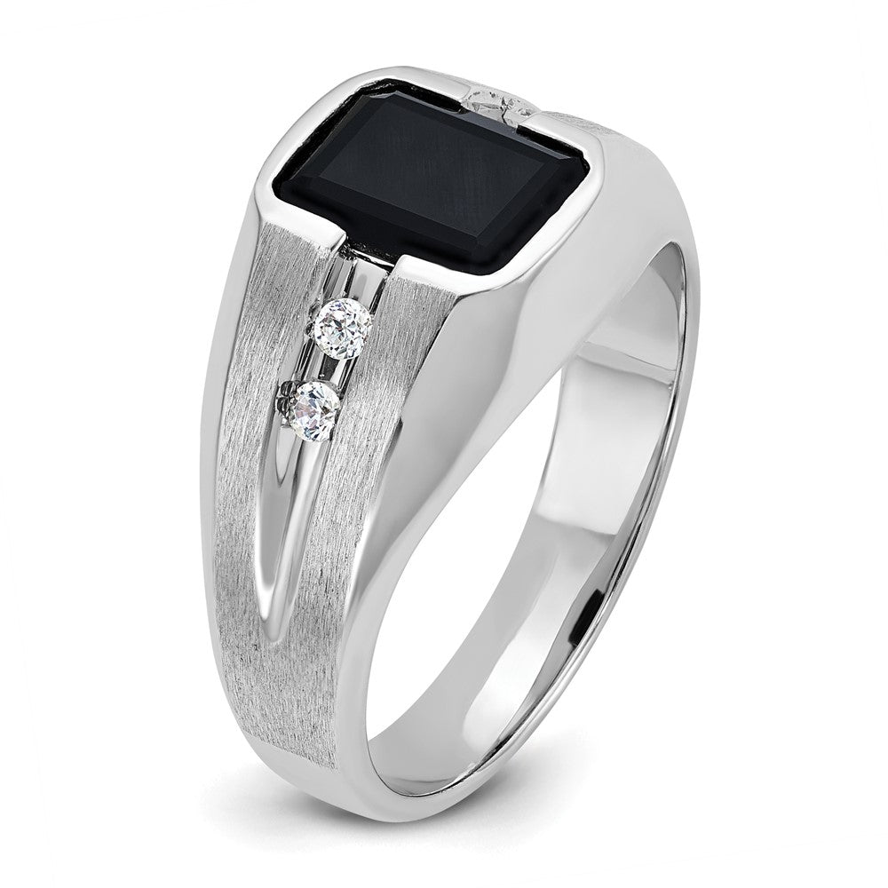 14k White Gold Men's Polished and Satin Onyx and 1/8 Carat AA Quality Diamond Ring