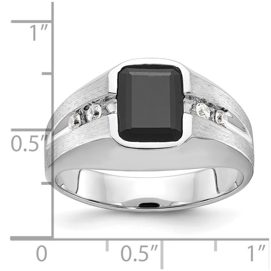 14k White Gold Men's Polished and Satin Onyx and 1/8 Carat AA Quality Diamond Ring