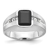 14k White Gold Men's Polished and Satin Onyx and 1/8 Carat AA Quality Diamond Ring