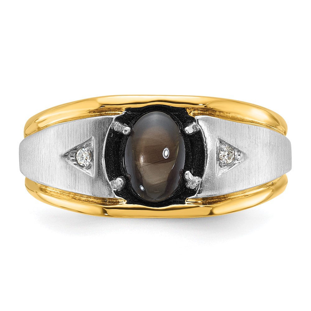 IBGoodman 14k Two-tone Men's Polished Satin and Grooved Gemstone and Diamond Ring Mounting
