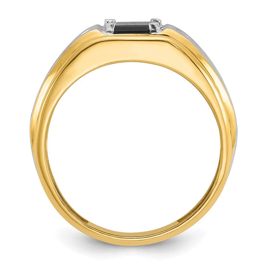 14k Two-tone Mens Satin Octagon Onyx and Diamond Complete Ring
