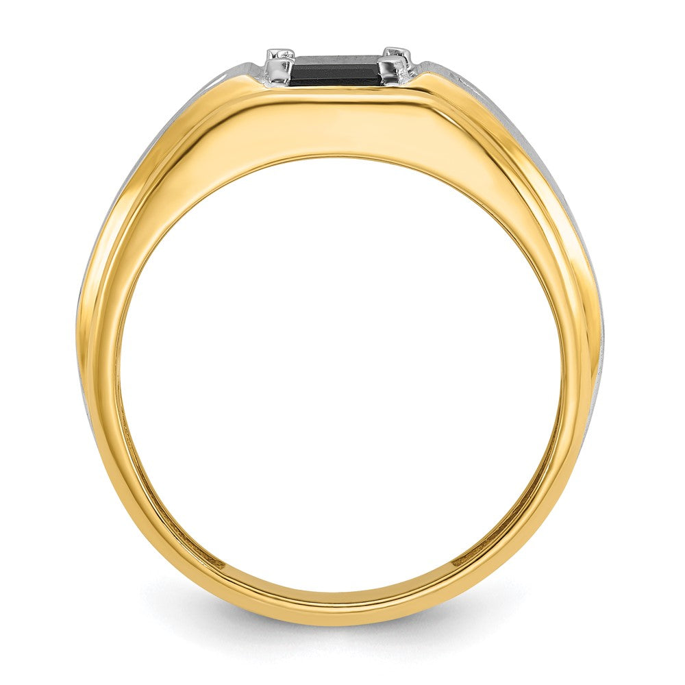 14k Two-tone Mens Satin Octagon Onyx and Diamond Complete Ring