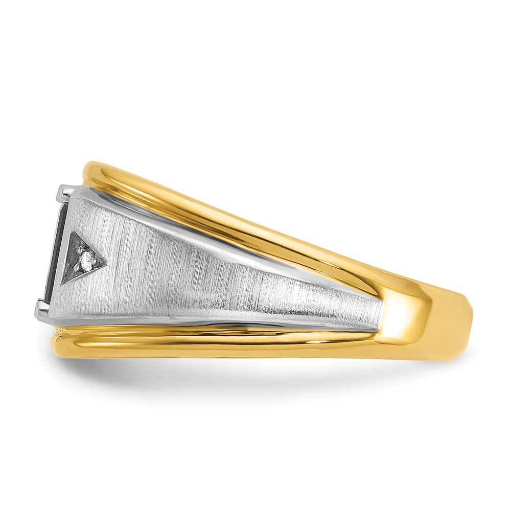 14k Two-tone Mens Satin Octagon Onyx and Diamond Complete Ring