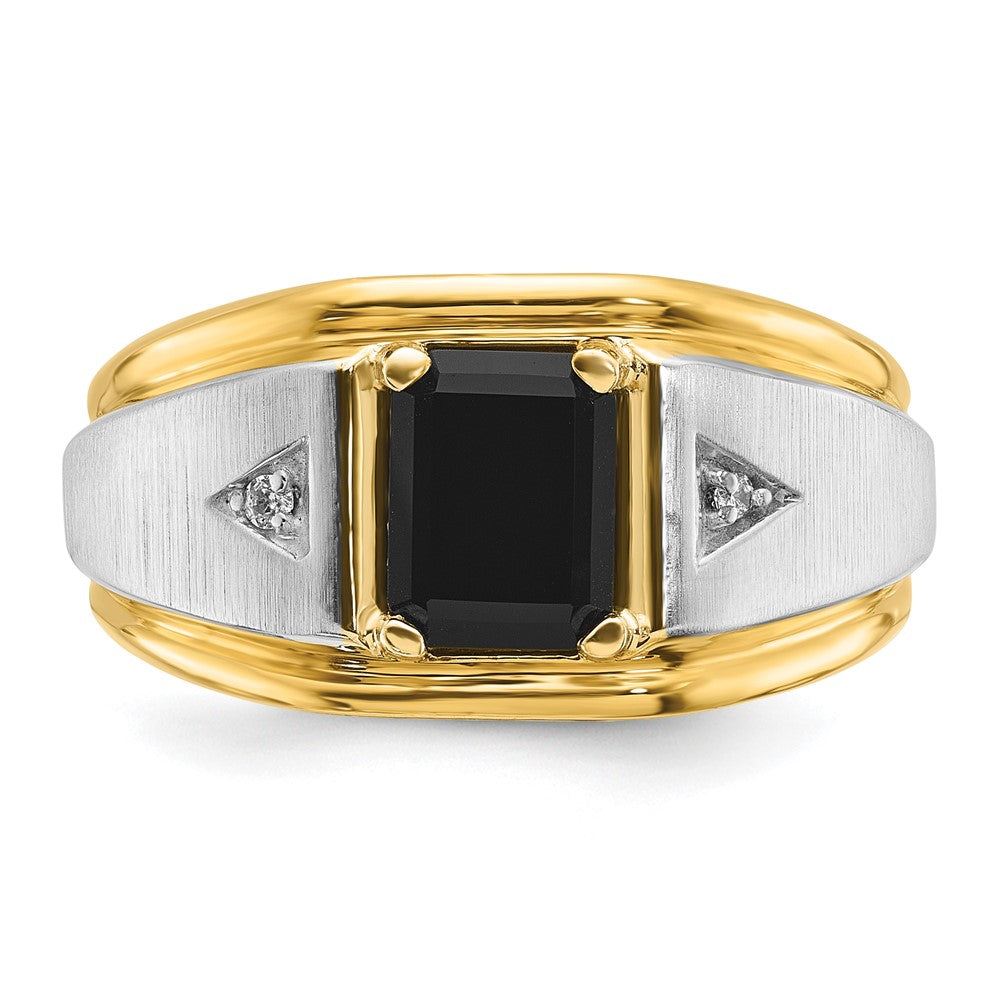 14k Two-tone Mens Satin Octagon Onyx and Diamond Complete Ring