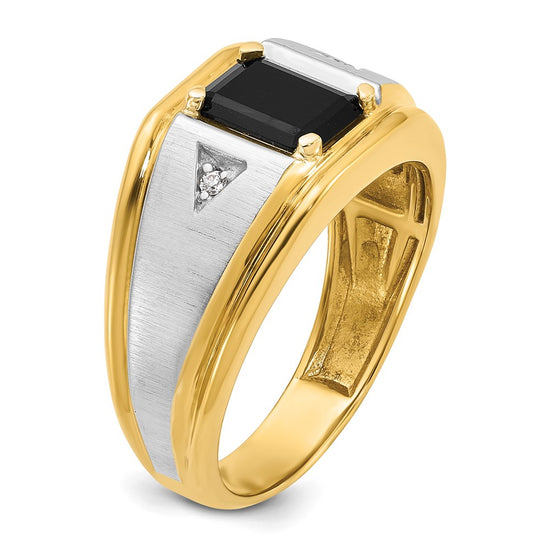14k Two-tone Mens Satin Octagon Onyx and Diamond Complete Ring