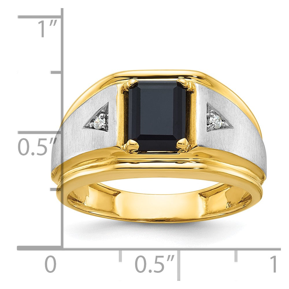 14k Two-tone Mens Satin Octagon Onyx and Diamond Complete Ring