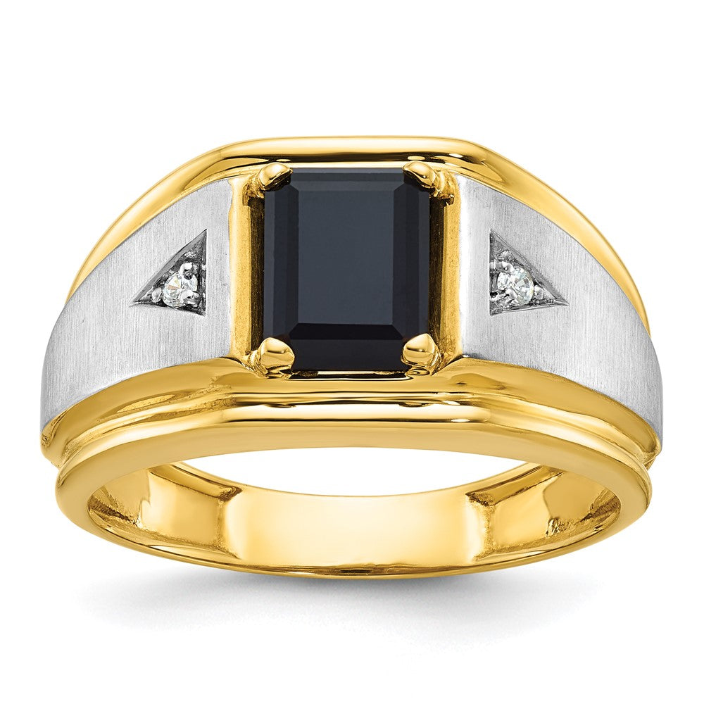 14k Two-tone Mens Satin Octagon Onyx and Diamond Complete Ring