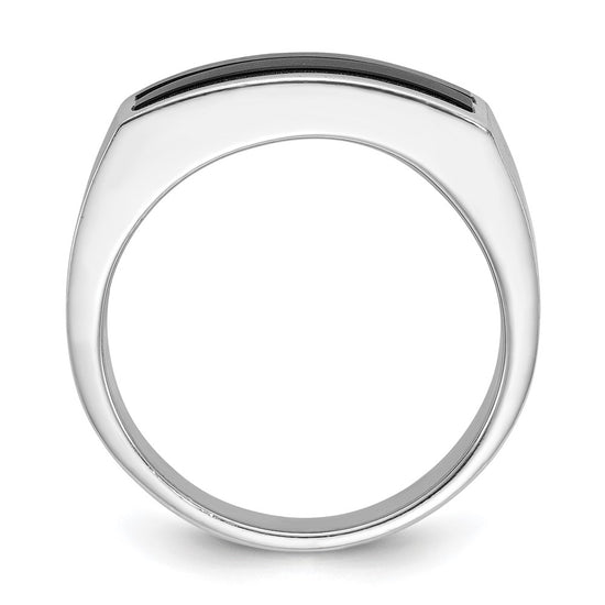 14k White Gold Men's Polished and Satin 2-Row Onyx Ring