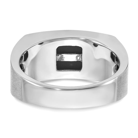 14k White Gold Men's Polished and Satin 2-Row Onyx Ring