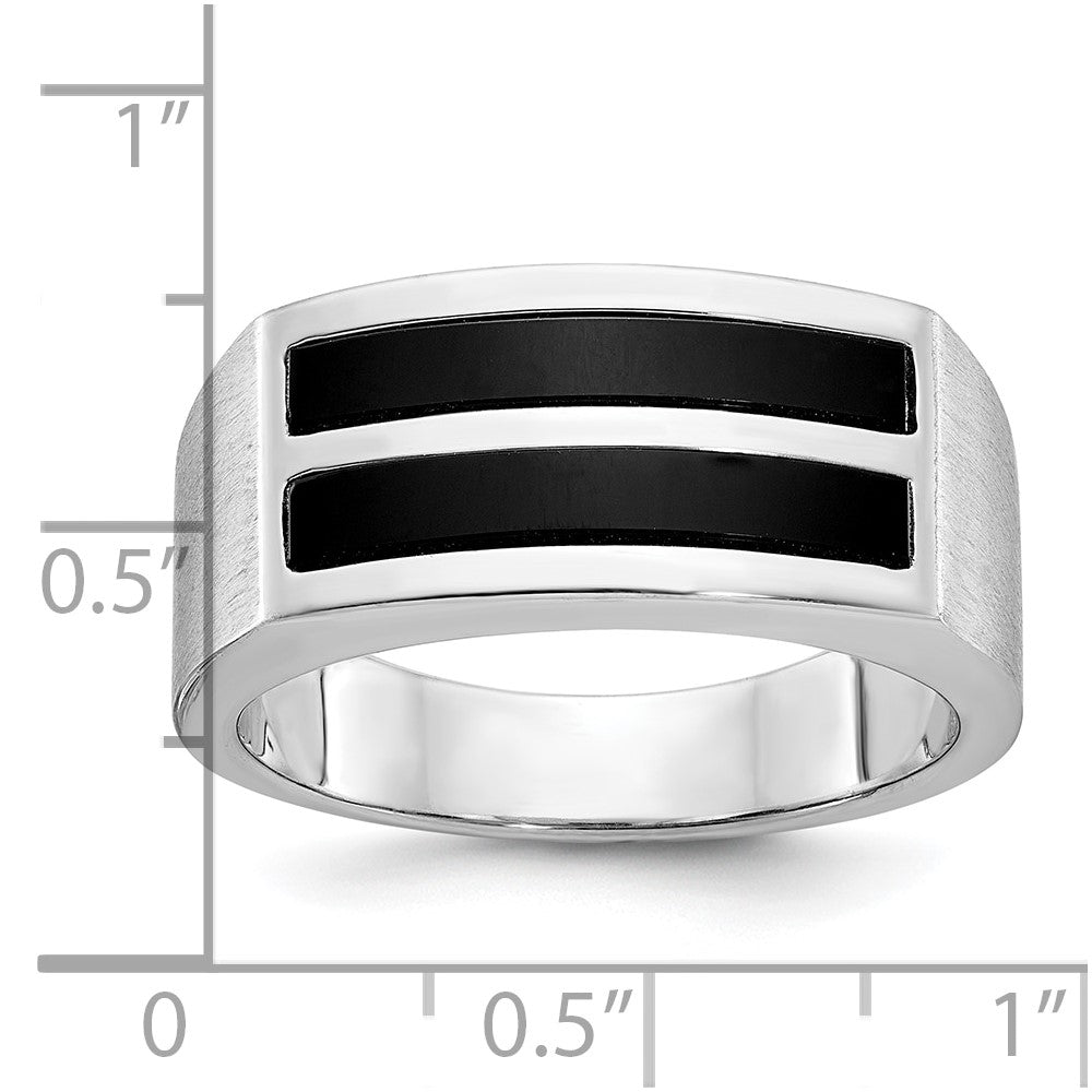 14k White Gold Men's Polished and Satin 2-Row Onyx Ring