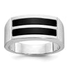 14k White Gold Men's Polished and Satin 2-Row Onyx Ring