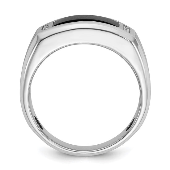 14k White Gold Men's Satin Onyx and 1/15 carat Diamond Complete Ring