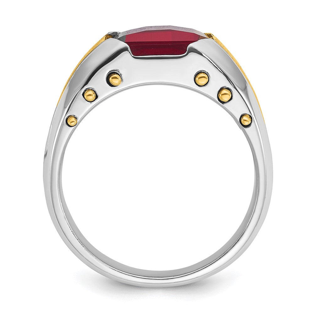 14k Two-tone Men's Created Garnet Complete Ring