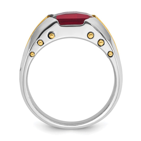 14k Two-tone Men's Created Garnet Complete Ring