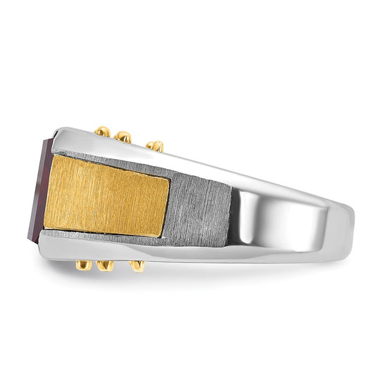 14k Two-tone Men's Created Garnet Complete Ring