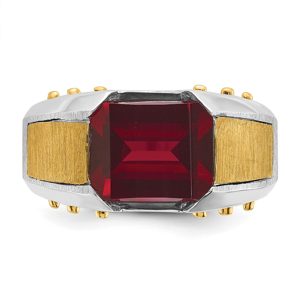 14k Two-tone Men's Created Garnet Complete Ring