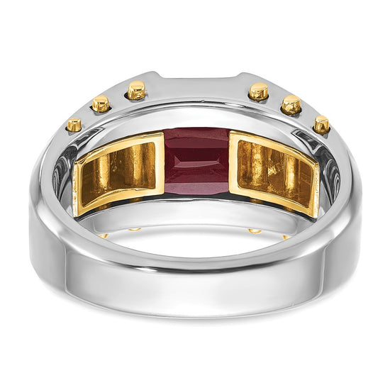 14k Two-tone Men's Created Garnet Complete Ring