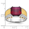 14k Two-tone Men's Created Garnet Complete Ring