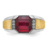 14k Two-tone Men's Polished and Satin Lab Created Garnet and AA Quality Diamond Ring