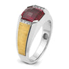 14k Two-tone Men's Polished and Satin Lab Created Garnet and AA Quality Diamond Ring