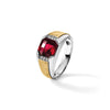 14k Two-tone Men's Polished and Satin Lab Created Garnet and AA Quality Diamond Ring