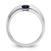 14k White Gold Men's Polished Lab Created Sapphire and 1/5 Carat AA Quality Diamond Ring