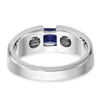 14k White Gold Men's Polished Lab Created Sapphire and 1/5 Carat AA Quality Diamond Ring