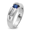 14k White Gold Men's Polished Lab Created Sapphire and 1/5 Carat AA Quality Diamond Ring