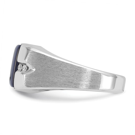 14k White Gold IBGoodman Men's Created Blue Star Sapphire and 1/15 carat Diamond Satin Complete Ring