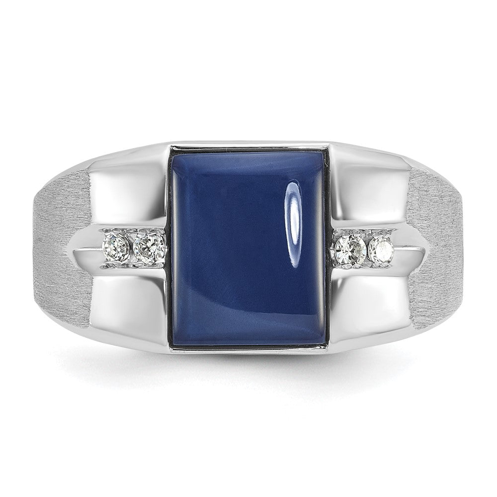 14k White Gold IBGoodman Men's Created Blue Star Sapphire and 1/15 carat Diamond Satin Complete Ring