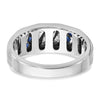 14k White Gold Men's Satin Lab Created Sapphire and 1/10 carat Diamond Complete Ring
