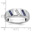 14k White Gold Men's Satin Lab Created Sapphire and 1/10 carat Diamond Complete Ring
