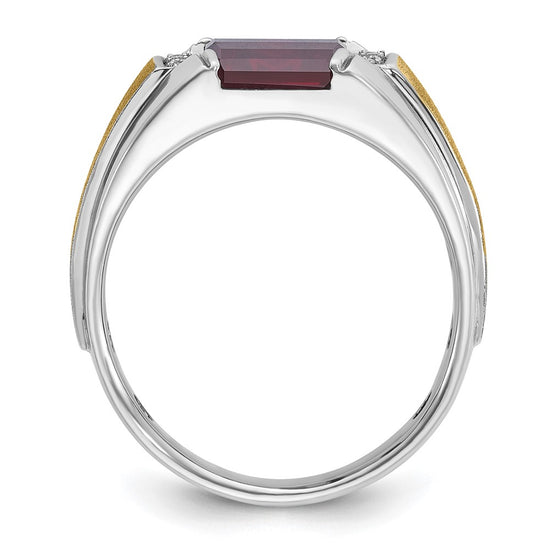 14k Two-tone Men's Satin Created Ruby and 1/20 carat Diamond Complete Ring
