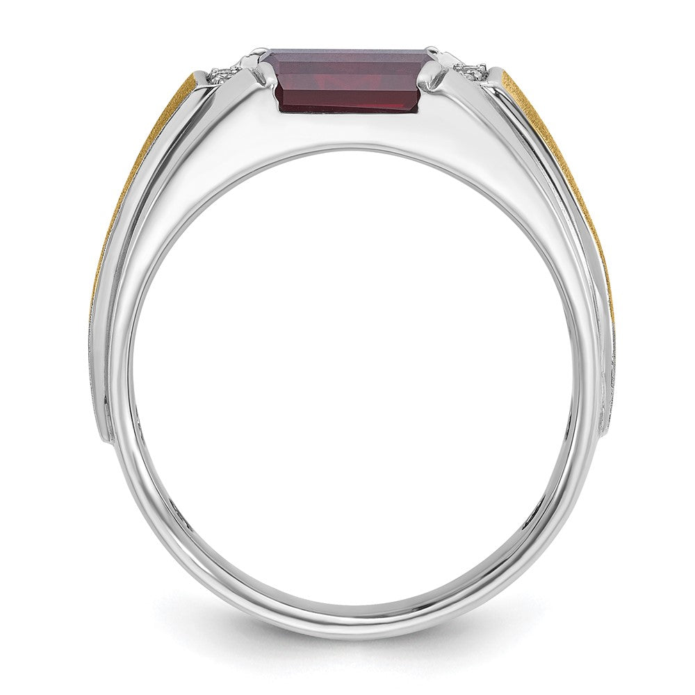 14k Two-tone Men's Satin Created Ruby and 1/20 carat Diamond Complete Ring