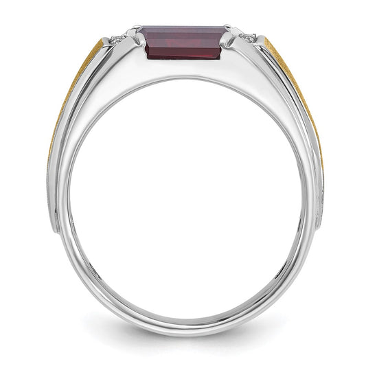 14k Two-tone Men's Satin Created Ruby and 1/20 carat Diamond Complete Ring